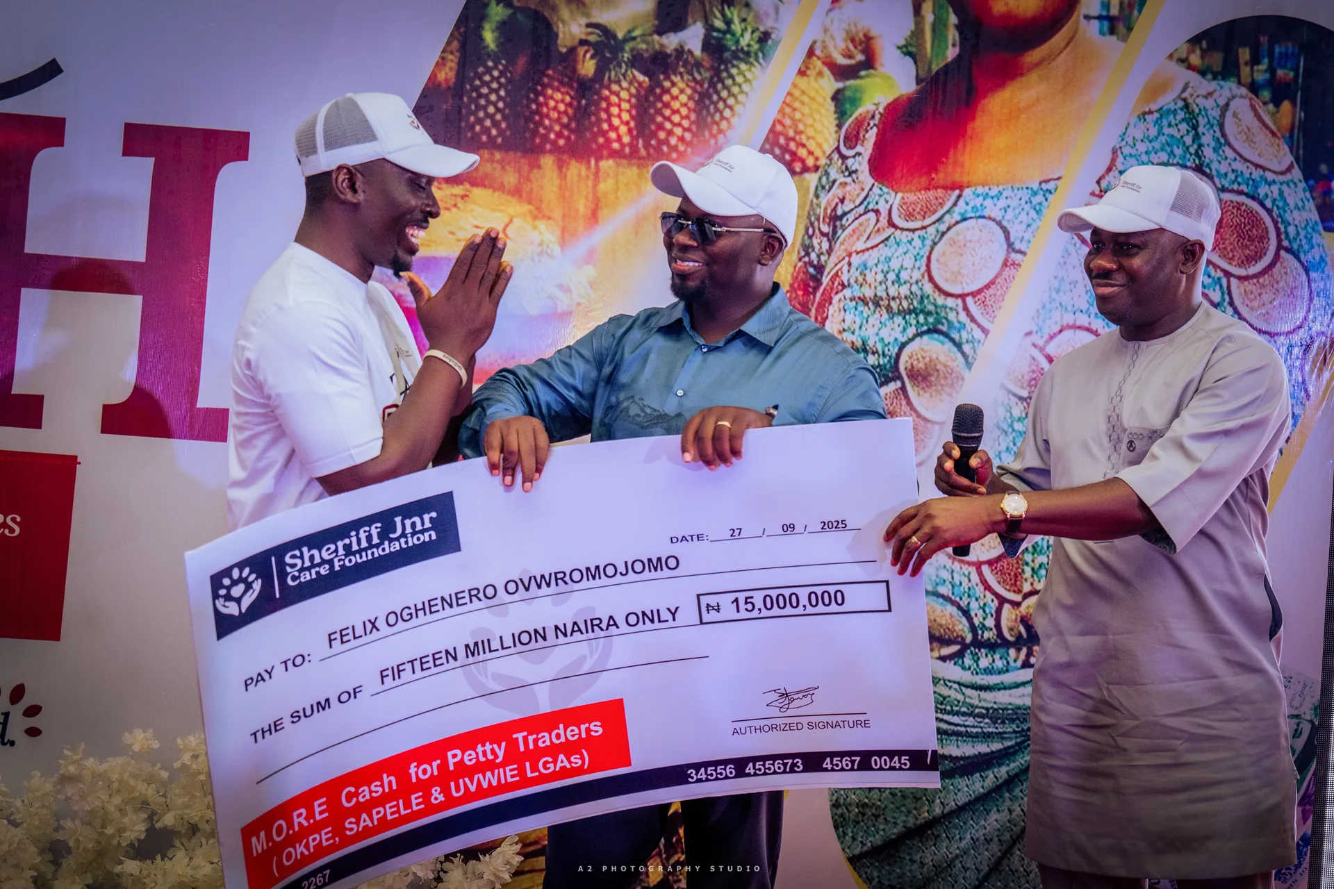 A cheque presentation at the event.